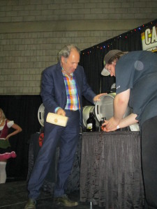 Councillor Ben Henderson tapping the first cask at the Edmonton Oktoberfest Festival.