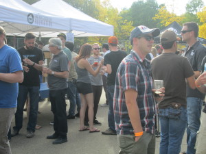 Real Ale Festival-Goers chat about the beer. (How many brewers can you spot in this photo?)