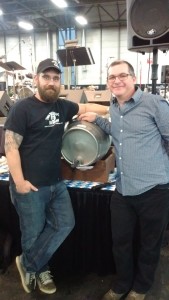 Two Sergeant's Kevin Moore and yours truly pose before a cask of our historical collaboration beer - Dampfbuster Dampfbier.